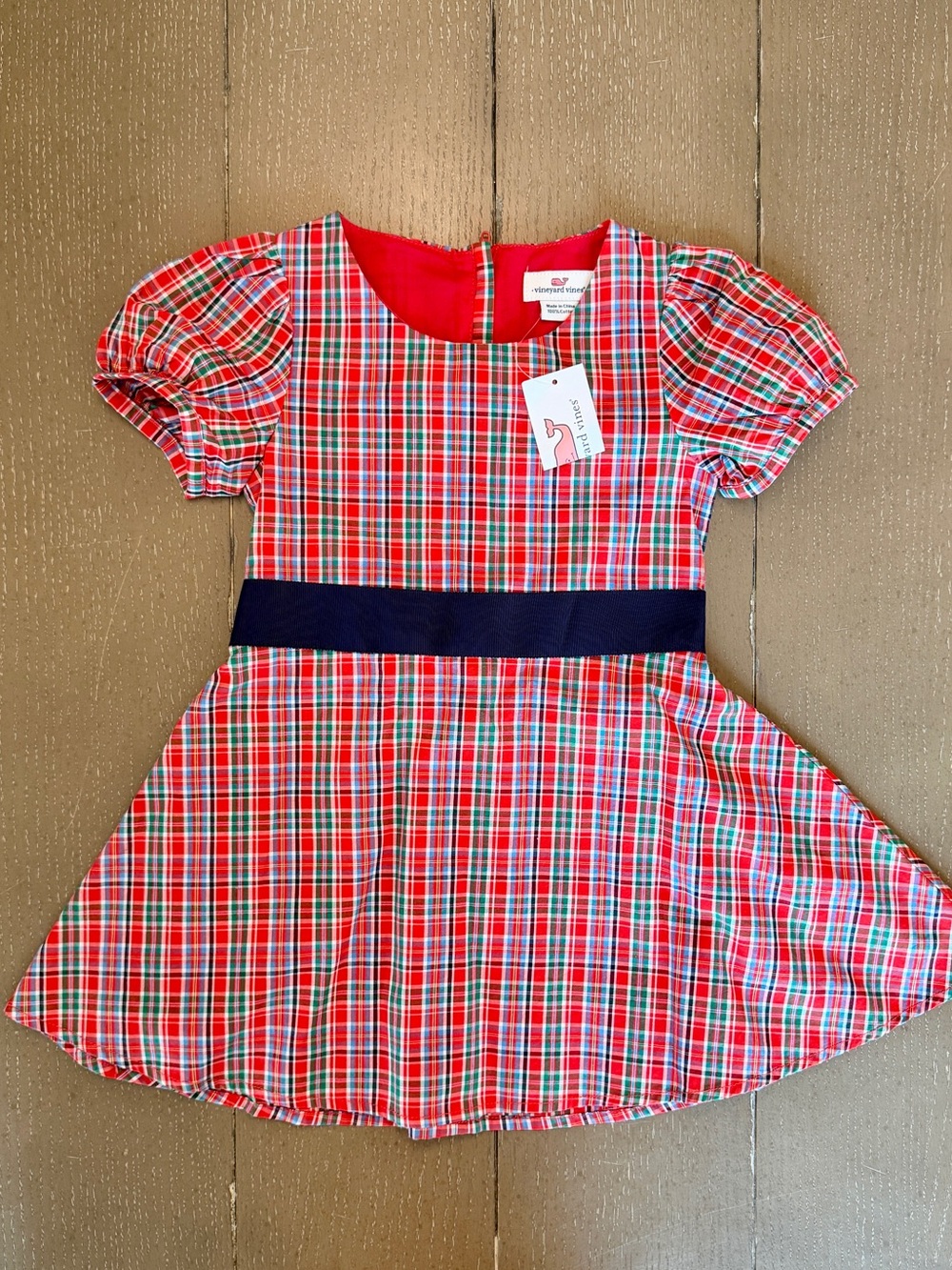 NWT Vineyard Vines Girls Holiday Plaid Puff Sleeve Christmas Dress • Size 3T